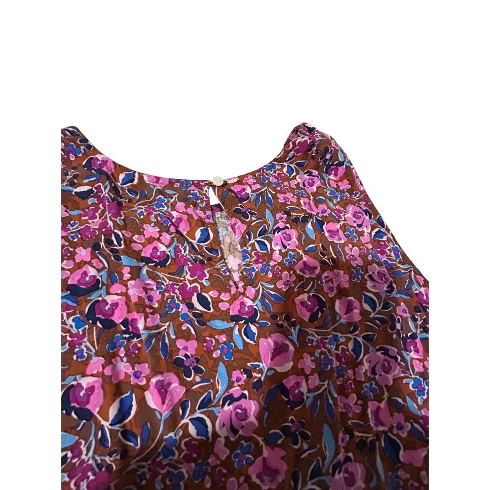 J.Crew Womens Floral Print Sleeveless Viscose Blouse Brown Pink Blue Size M - Picture 4 of 4